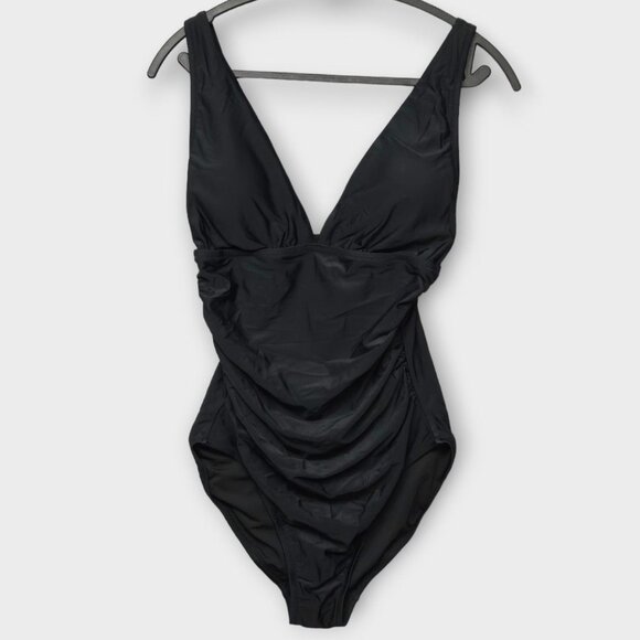 J. CREW FACTORY V-neck ruched one-piece swimsuit Black NWT - Picture 3 of 7